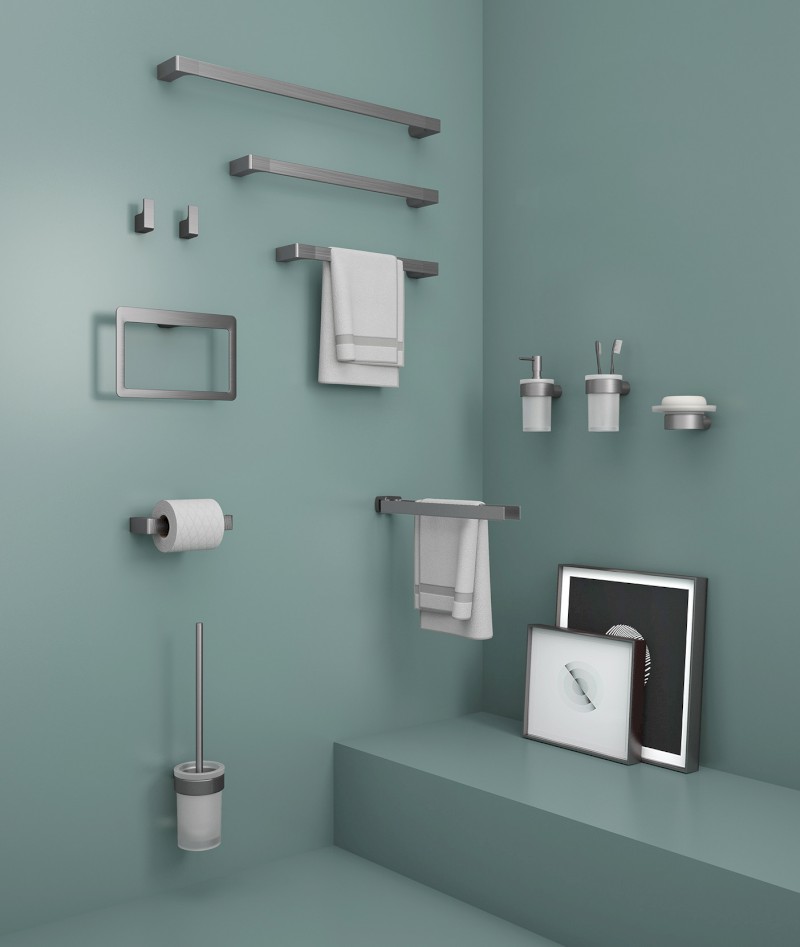 PIRENEI WC štětka závěsná, mléčné sklo, gun metal PI330381